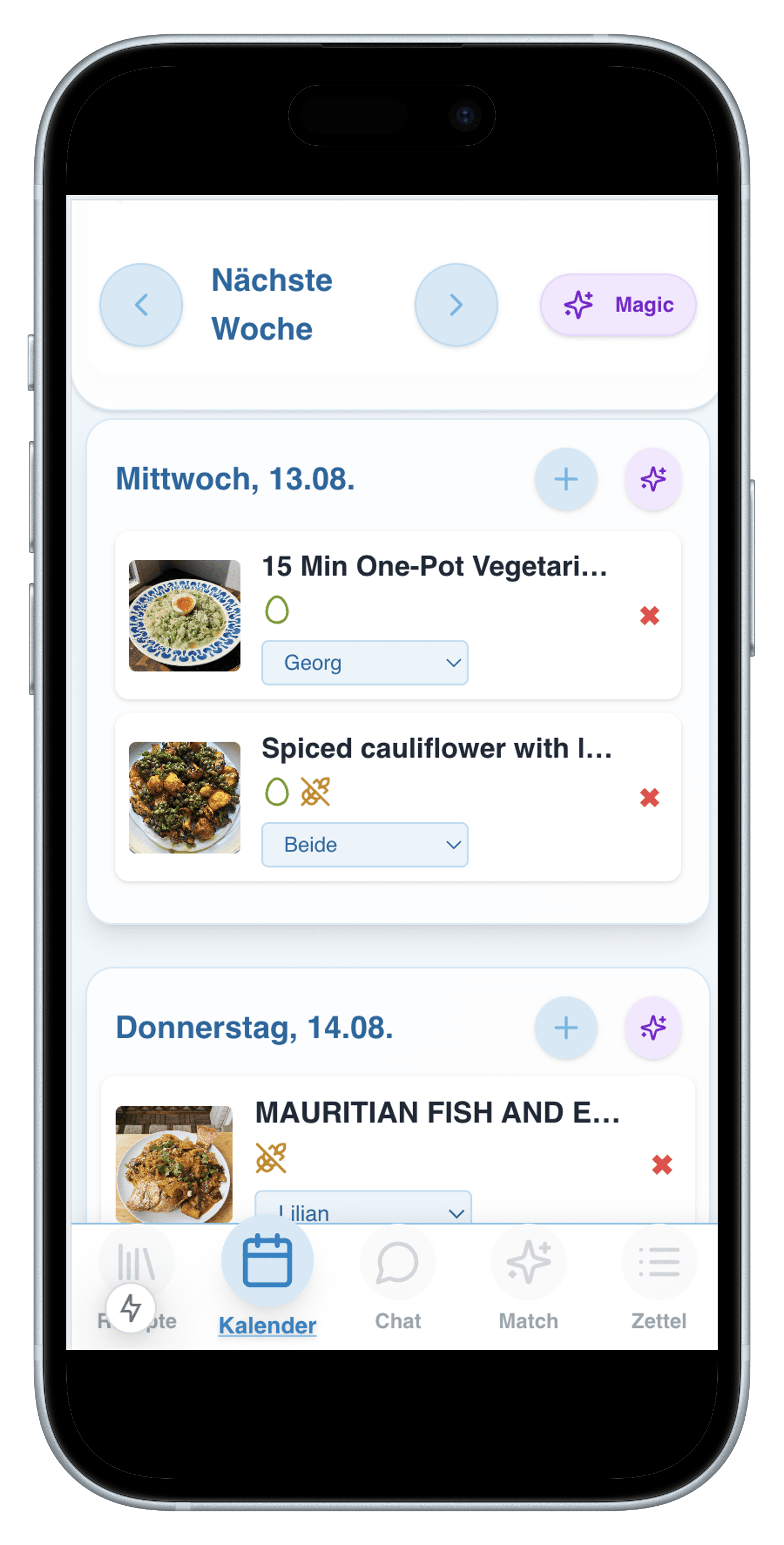 CookiePlan Wochenplan auf einem Smartphone