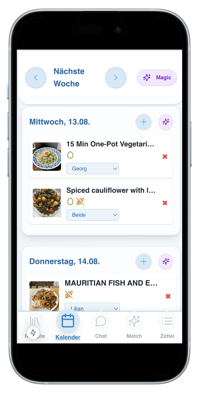 Essensplan App Screenshot: Wochenplan & Einkaufsliste